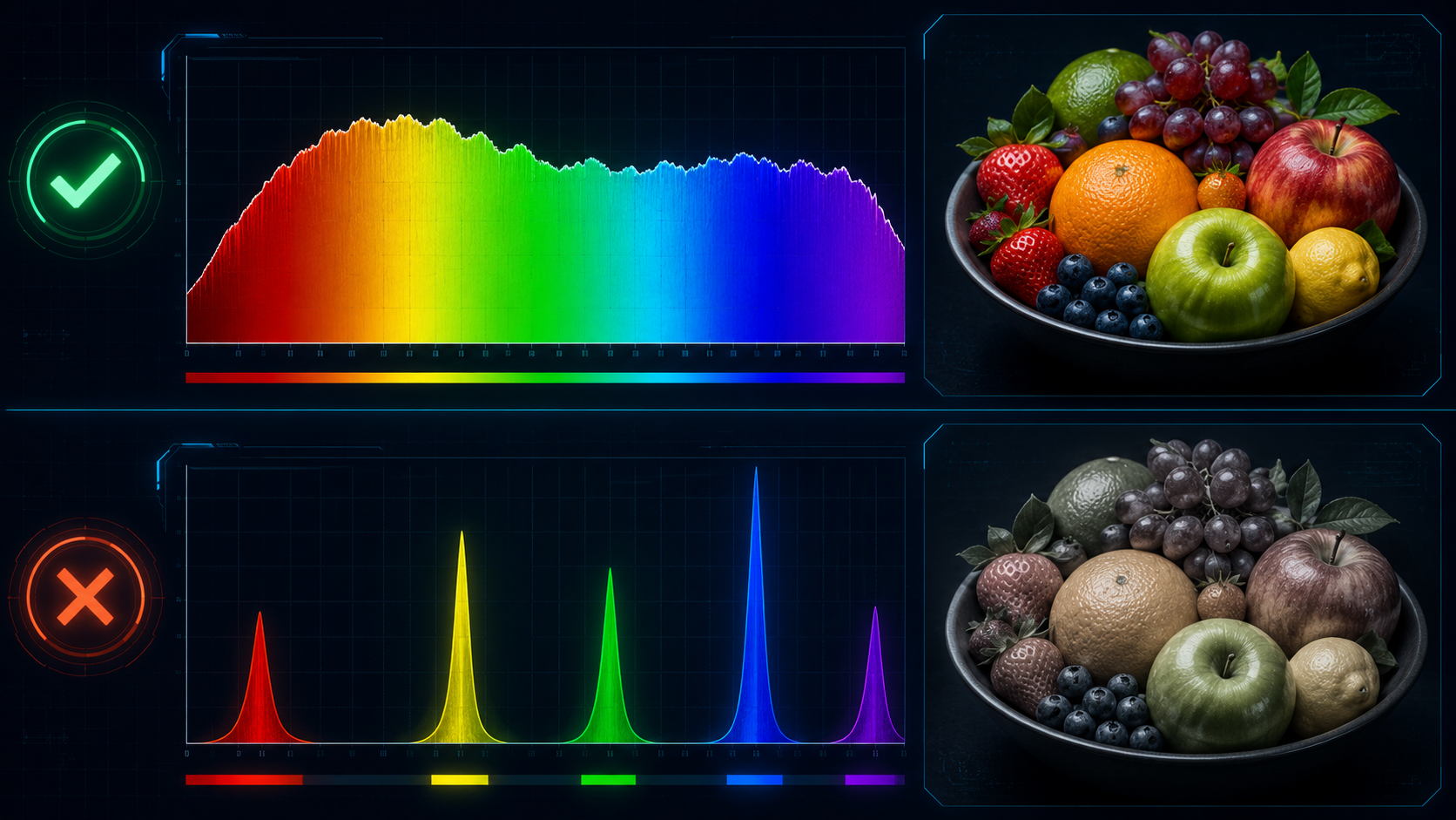 Full Spectrum vs Spiky Spectrum Полный спектр против остроконечного спектра